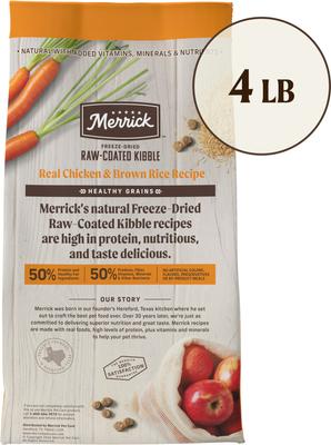 Show full view: Merrick Healthy Grains Raw-Coated Kibble Real Chicken + Brown Rice Recipe Freeze-Dried Dry Dog Food, 4-lb bag slide 3 of 12