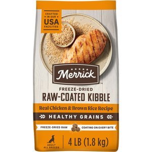 Merrick Healthy Grains Raw-Coated Kibble Real Chicken + Brown Rice Recipe Freeze-Dried Dry Dog Food, 4-lb bag