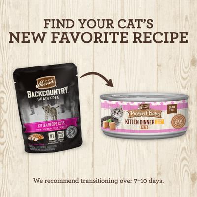 Show full view: Merrick Backcountry Grain-Free Kitten Recipe Cuts Chicken & Duck in Gravy Cat Food Pouches, 3-oz, case of 24 slide 4 of 12