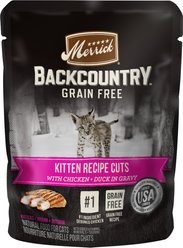 Merrick Backcountry Grain-Free Kitten Recipe Cuts Chicken & Duck in Gravy Cat Food Pouches, 3-oz, case of 24