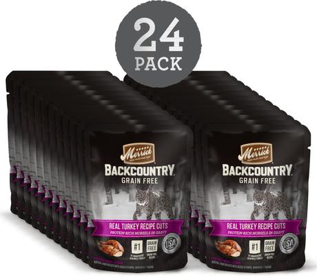 Show full view: Merrick Backcountry Grain-Free Morsels in Gravy Real Turkey Recipe Cuts Cat Food Pouches, 3-oz, case of 24 slide 3 of 12