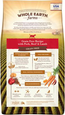 Show full view: Whole Earth Farms Grain-Free Pork, Beef & Lamb Recipe Dry Dog Food, 25-lb bag slide 4 of 11