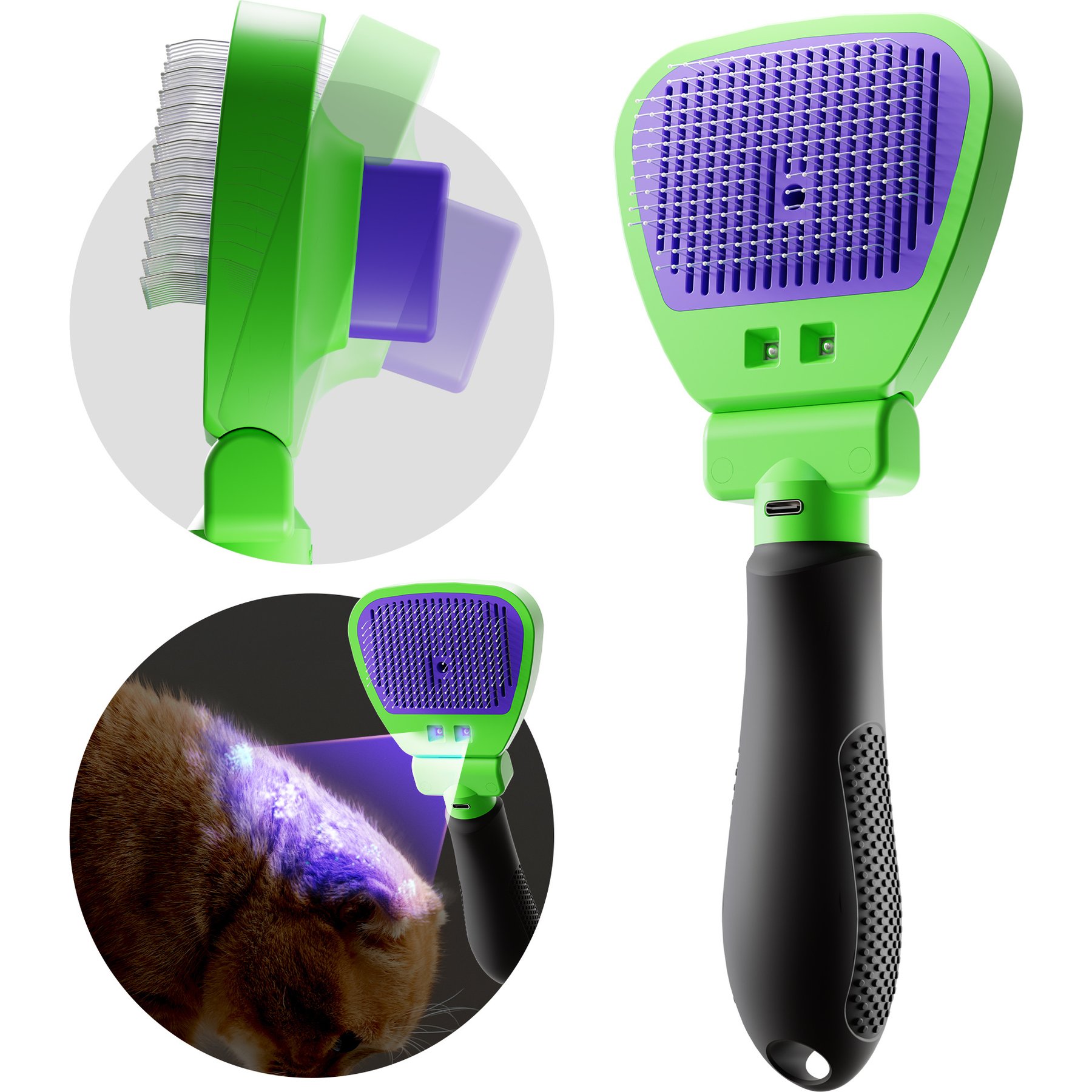 Fido Fave Self-Cleaning Slicker Skin-Friendly Grooming Shedding with Built-in Wood Lamp Cat Accessories Supplies for Short & Long Hair Indoor Cat Brush