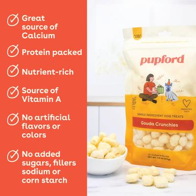 Show full view: Pupford Gouda Crunchies Human-Grade Limited Ingredient Gouda Cheese Flavored Crunchy Dog Treats, 7.5-oz bag slide 4 of 10