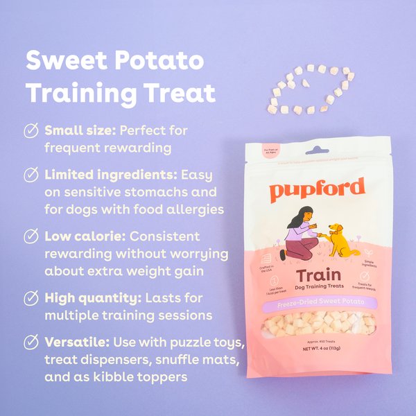 Show full view: Pupford Train Sweet Potato Natural Freeze-Dried Dog Treats, 4-oz bag slide 3 of 13