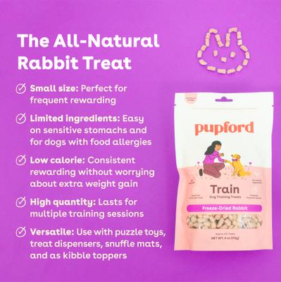 Show full view: Pupford Train Rabbit Natural Freeze-Dried Dog Treats, 4-oz bag slide 3 of 13