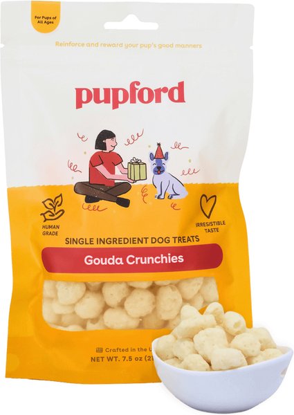 Show full view: Pupford Gouda Crunchies Human-Grade Limited Ingredient Gouda Cheese Flavored Crunchy Dog Treats, 7.5-oz bag slide 1 of 10