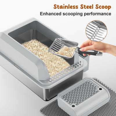 Show full view: Casfuy High-Sided Stainless Steel Cat Litter Box, X-Large: 24-in slide 6 of 10