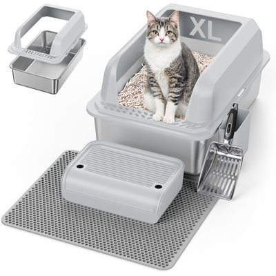 Casfuy Casfuy High-Sided Stainless Steel Cat Litter Box, X-Large: 24-in