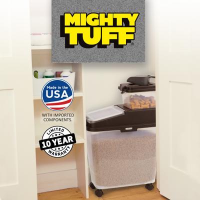 Show full view: Mighty Tuff Airtight Pet Food Storage Container with Wheels, Scoop, & Treat Container, Gray, 36-lb slide 7 of 8