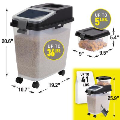 Show full view: Mighty Tuff Airtight Pet Food Storage Container with Wheels, Scoop, & Treat Container, Gray, 36-lb slide 2 of 8