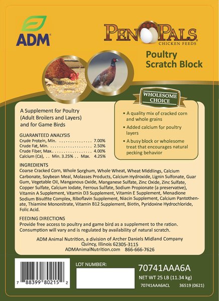 ADM Pen Pals Scratch Block Chicken Supplement, 25-lb block