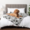 PetAmi Sherpa Fleece Waterproof Cat & Dog Blanket, Paw Gray, Queen 