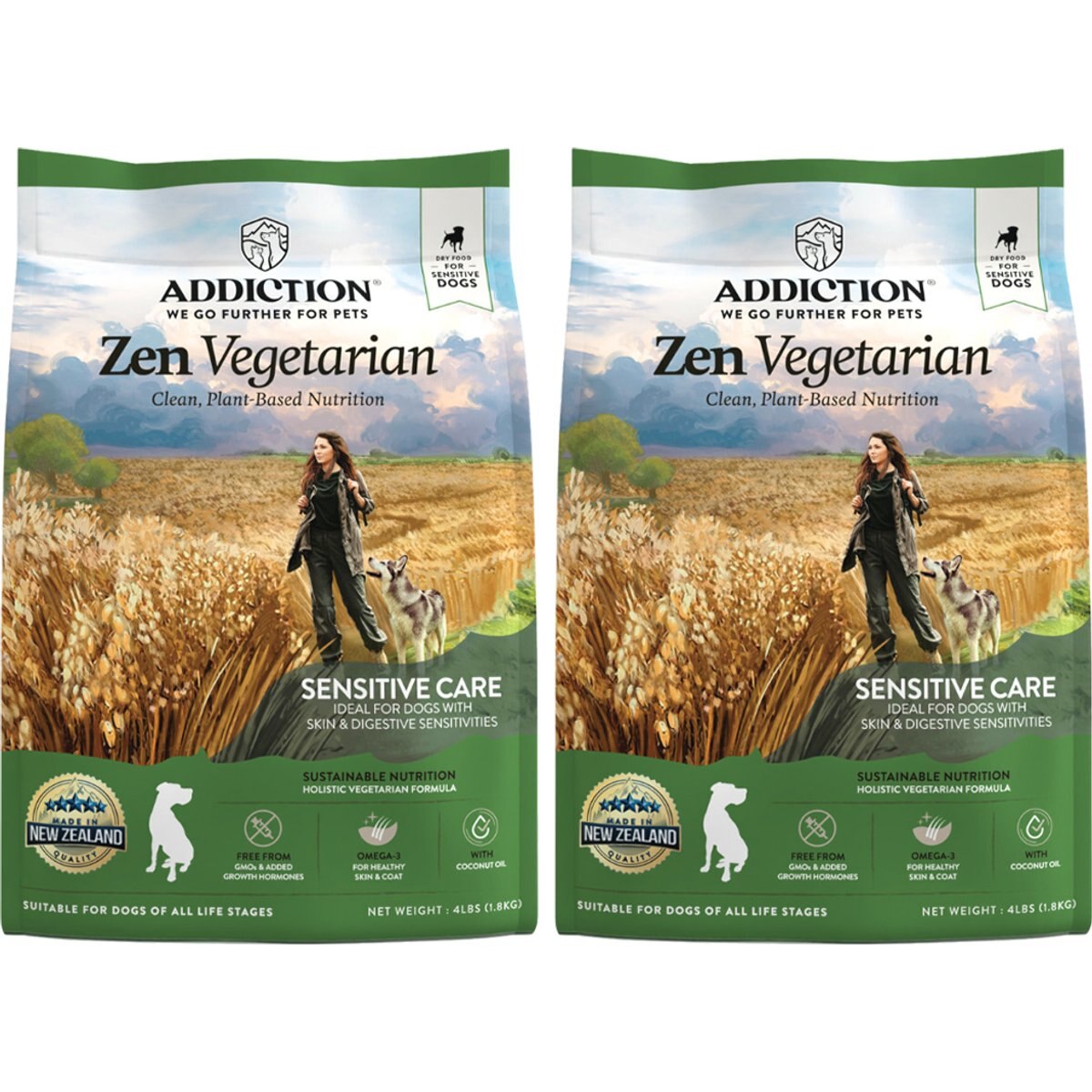 Addiction Zen Vegetarian Plant Based Skin & Coat Health Dry Dog Food, 8-lb bundle
