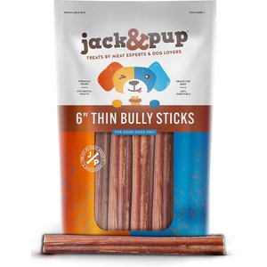 Jack & Pup Odor Free 6-inch Thin Beef Bully Stick Dog Chews, 10 count