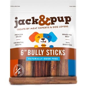 Jack & Pup Odor Free 6-inch Standard Beef Bully Stick Dog Chews, 50 count