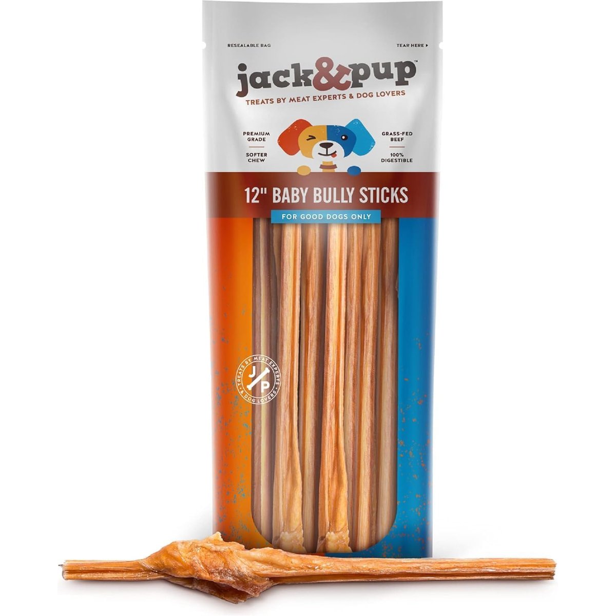 Jack & Pup 12-inch Junior Bully Stick Dog Chews, 5 count