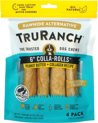 Show full view: TruRanch Chicken Collagen Roll Hard Chew Treats, 6-in, 4 count + Beef Collagen Roll Hard Chew Treats, 6-in, 4 count + Peanut Butter Collagen Roll Hard Chew Dog Treats, 6-in, 4 count slide 6 of 9