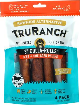 Show full view: TruRanch Chicken Collagen Roll Hard Chew Treats, 6-in, 4 count + Beef Collagen Roll Hard Chew Treats, 6-in, 4 count + Peanut Butter Collagen Roll Hard Chew Dog Treats, 6-in, 4 count slide 2 of 9