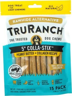 Show full view: TruRanch Chicken Collagen Sticks Hard Chew Treats, 5-in, 15 count + Beef Collagen Sticks Hard Chew Treats, 5-in, 15 count + Peanut Butter Collagen Sticks Hard Chew Dog Treats, 5-in, 15 count slide 6 of 9