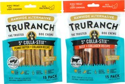 TruRanch Chicken Collagen Sticks Hard Chew Treats, 5-in, 15 count + Beef Collagen Sticks Hard Chew Treats, 5-in, 15 count + Peanut Butter Collagen Sticks Hard Chew Dog Treats, 5-in, 15 count