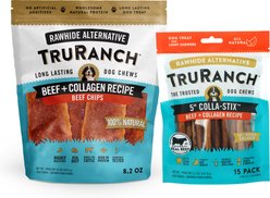 TruRanch Beef Collagen Sticks Hard Chew Treats, 5-in, 15 count + Beef Collagen Chips Hard Chew Dog Treats, 6-in, 8.2-oz bag