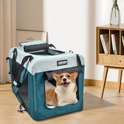 Show full view: GOOPAWS 3-Door Collapsible Soft-Sided Dog & Cat Crate, Teal Blue, Large slide 6 of 8