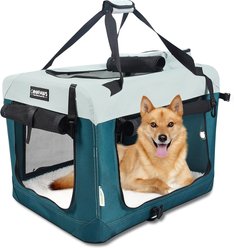 GOOPAWS 3-Door Collapsible Soft-Sided Dog & Cat Crate, Teal Blue, Large