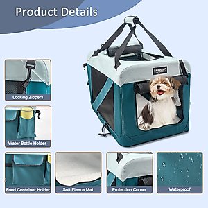 GOOPAWS 3-Door Collapsible Soft-Sided Dog & Cat Crate, Teal Blue, Small