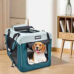 GOOPAWS 3-Door Collapsible Soft-Sided Dog & Cat Crate, Teal Blue, Small