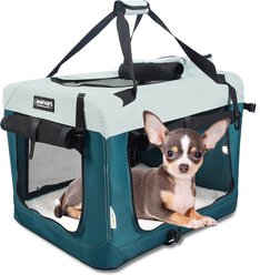 GOOPAWS 3-Door Collapsible Soft-Sided Dog & Cat Crate, Teal Blue, Small