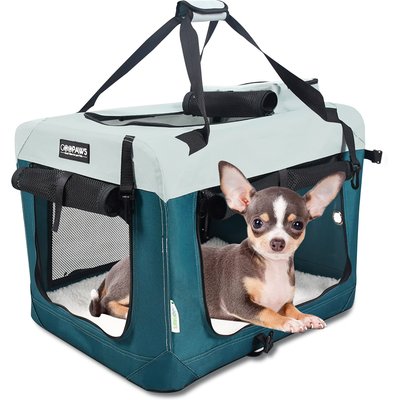 GOOPAWS GOOPAWS 3-Door Collapsible Soft-Sided Dog & Cat Crate, Teal Blue, Small