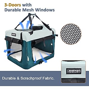 GOOPAWS 3-Door Collapsible Soft-Sided Dog & Cat Crate, Teal Blue, Small