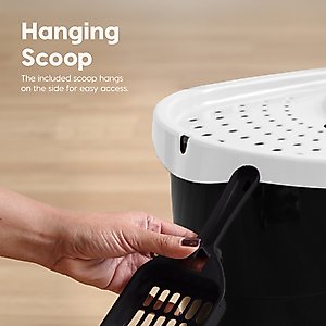 IRIS Large Round Top Entry Cat Litter Box & Scoop, Black/White