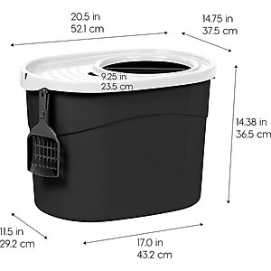 IRIS Large Round Top Entry Cat Litter Box & Scoop, Black/White