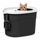 IRIS Large Round Top Entry Cat Litter Box & Scoop, Black/White