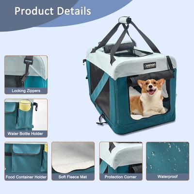 Show full view: GOOPAWS 3-Door Collapsible Soft-Sided Dog & Cat Crate, Teal Blue, Large slide 4 of 8