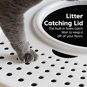 IRIS Large Round Top Entry Cat Litter Box & Scoop, Black/White