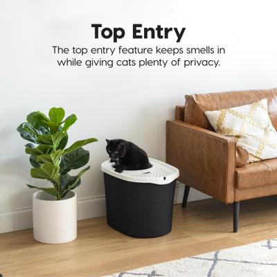 Show full view: IRIS Large Round Top Entry Cat Litter Box & Scoop, Black/White slide 2 of 9