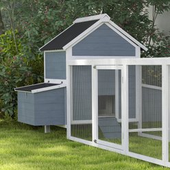 PawHut 156-in Wooden Chicken Coop, 2 Nesting Boxes, Outdoor Extended Run, Lockable Door, Swing, Roosting Bar, Light Gray slide 2 of 9