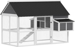 PawHut 84-in Elevated Wooden Chicken Coop, Nesting Box, Outdoor Run, Lockable Doors, Roosting Bar, Gray