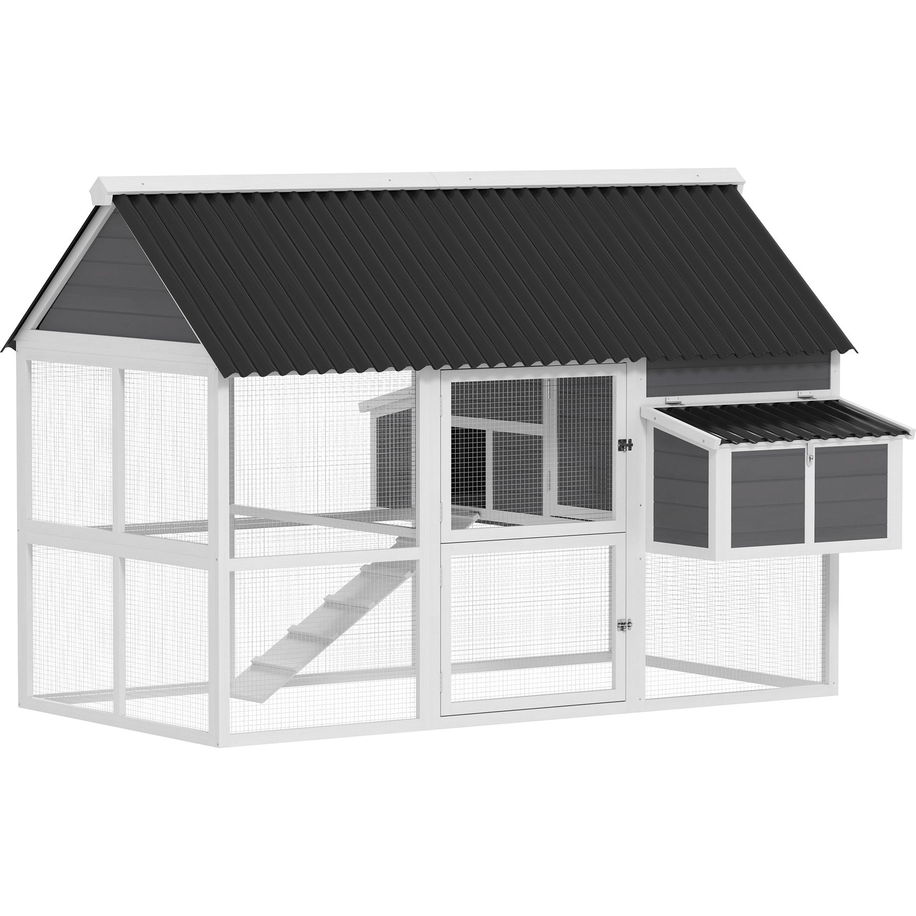 PawHut 84-in Elevated Wooden Chicken Coop, Nesting Box, Outdoor Run, Lockable Doors, Roosting Bar, Gray