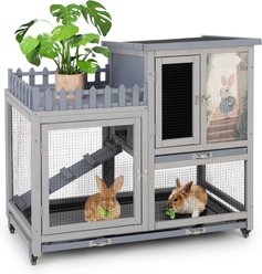 Coziwow Rolling Rabbit Hutch with Balcony & Tray, Grey