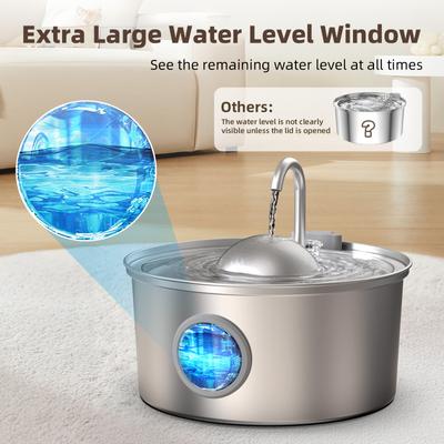 Show full view: Casfuy PWS-136 Ultra Quiet Stainless Steel Dog & Cat Water Fountain with Silent Design, 108-oz slide 5 of 8