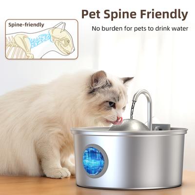 Show full view: Casfuy PWS-136 Ultra Quiet Stainless Steel Dog & Cat Water Fountain with Silent Design, 108-oz slide 3 of 8