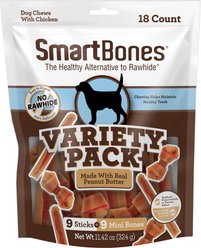 SmartBones Mini Bones & Sticks Variety Pack Dog Chews, 18 count