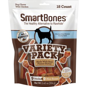 SmartBones Mini Bones & Sticks Variety Pack Dog Chews, 18 count