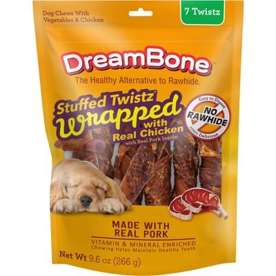 DreamBone DreamBone Stuffed Twistz Wrapped with Real Chicken Real Pork Rawhide Free Dog Chews, 7 count