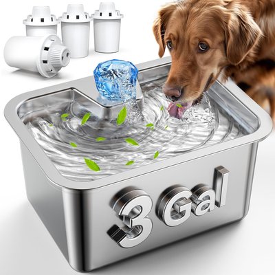PetNF PetNF Stainless Steel Dog Water Fountain with 4 Filters, 3-gallon