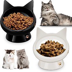 PetNF Slanted Elevated Cat Bowl, Black & White, 0.75-cup, 2 count